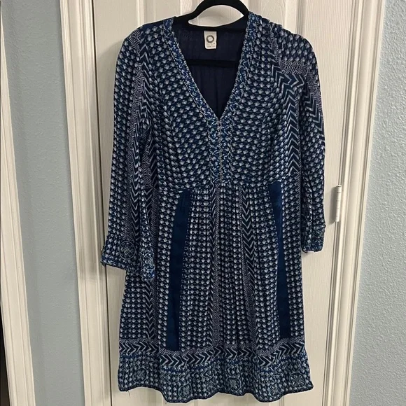Anthropologie Elegant Blue Patterned Dress - Picture 4 of 5